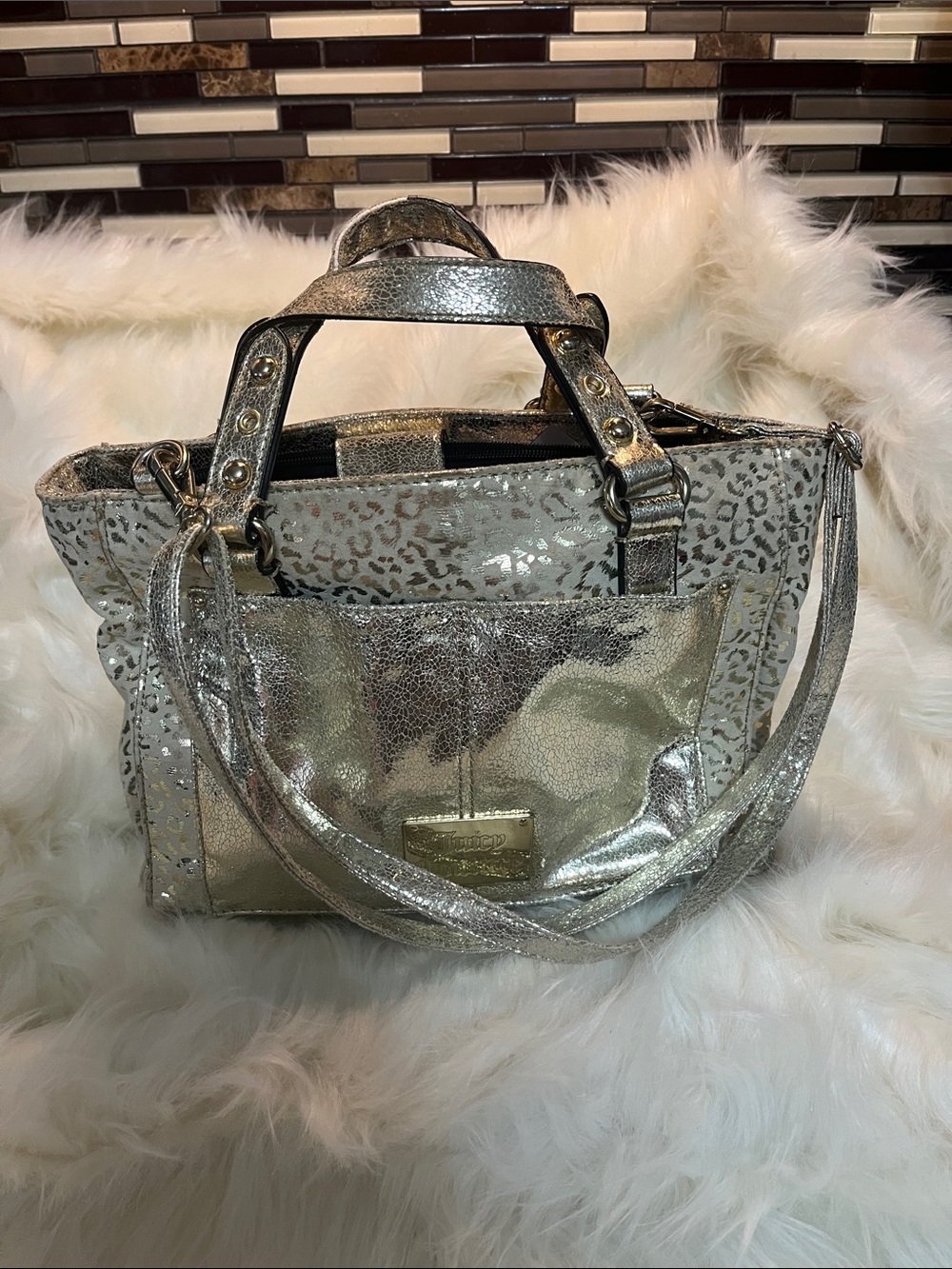 Vintage Juicy Couture Metallic Gold Leopard-Accent Tote Bag